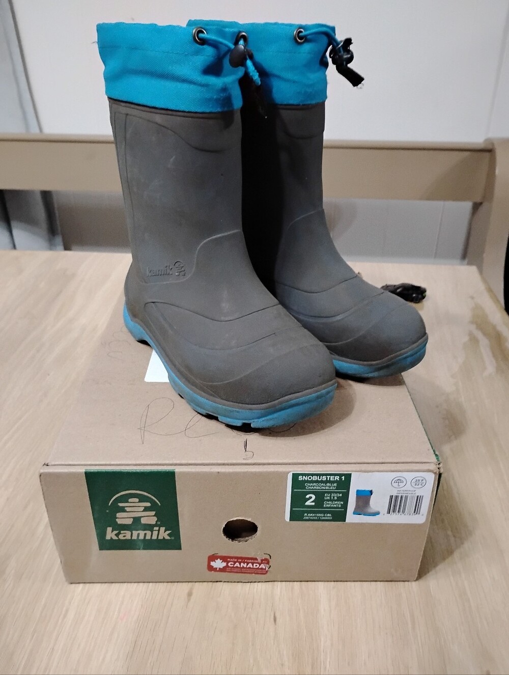 Kamik Gray and Turquoise Kids' Winter Rain Boots